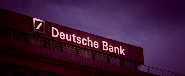 Deutsche Bank logo displayed at its headquarters in Frankfurt, Germany