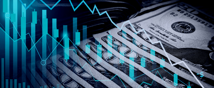 Stock market graphs illustrating the fluctuations of the US dollar, showcasing various trends and data points.